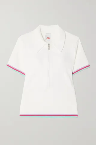 JETSET - Paula Perforated Knitted Polo Shirt - White