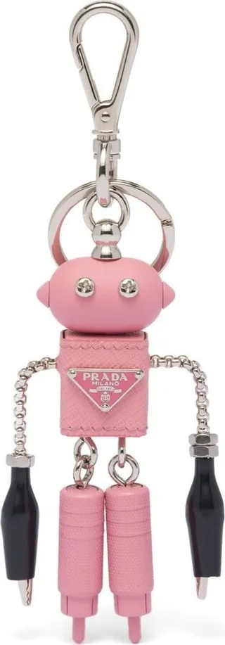 Saffiano leather robot trick keychain