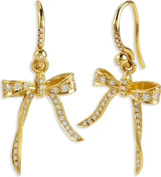 Diamond Bow Yellow Gold Drop Earrings