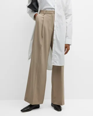 Deep Pleated Wide-Leg Trousers
