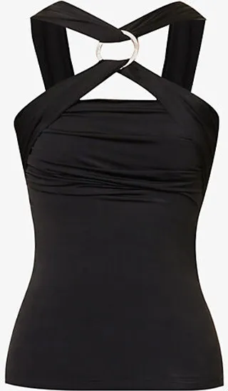 Womens Black Ginnie Halterneck Stretch-woven top