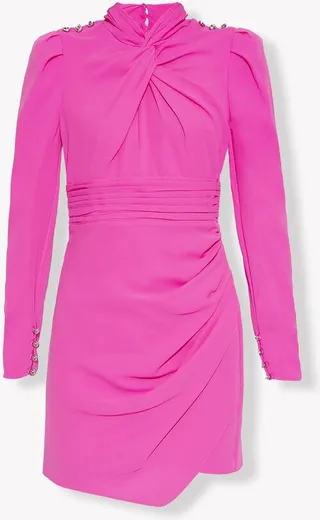 Self Portrait Drap Standing Collar Mini Dress
