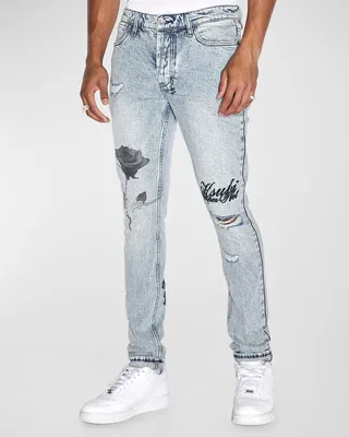 Men's Van Winkle Pixel-Print Skinny Jeans