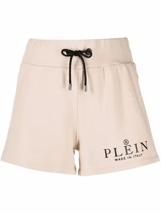 Iconic Plein logo-print cotton track shorts