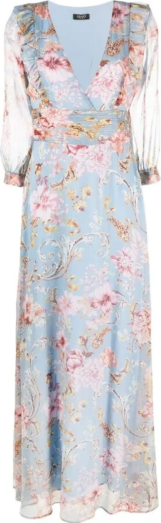 V-neck floral long dress