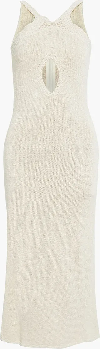 Crochet-trimmed cotton-blend midi dress