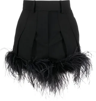 Feather-Trim Mini Shorts
