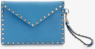 Womens Denim Rockstud Studded Leather Envelope Pouch