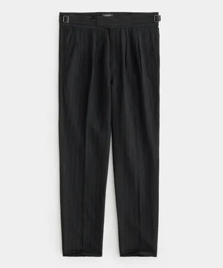 Wool Linen Gurkha Trouser in Black Pinstripe