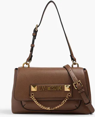 Embellished faux pebbled-leather shoulder bag
