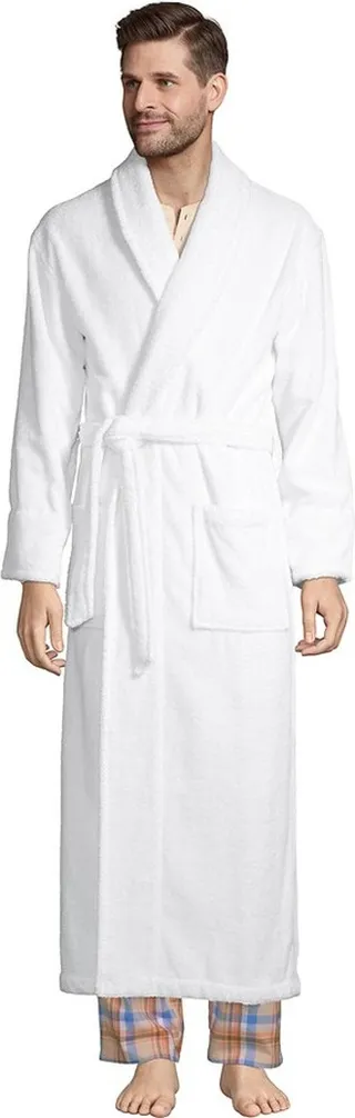 Lands' End Men's Full Length Turkish Terry Robe - Medium - White