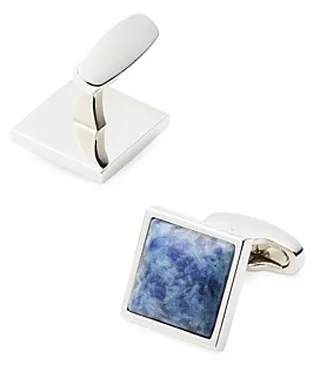 Link Up Blue Stone Silver Tone Cuff Links