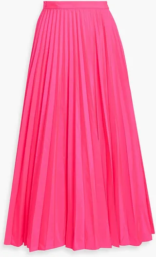 Pleated faille midi wrap skirt