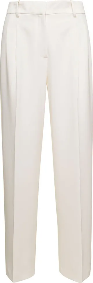 White Straight Cut Double Pleat Trousers In Triacetate Woman