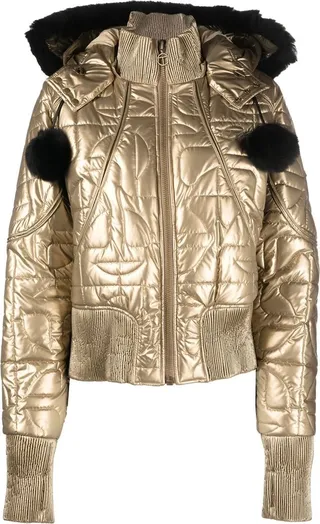 Gold Quilted Leather Bomber Jacket