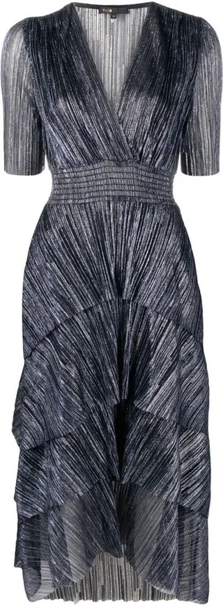 Metallic-Effect Short-Sleeved Midi Dress