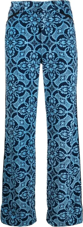Graphic-Print Straight-Leg Cotton Trousers