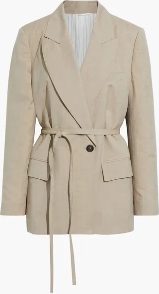 Belted slub wool and silk-blend blazer