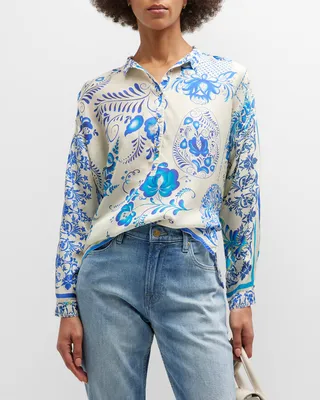 Farrow Seline Floral-Print Silk Blouse