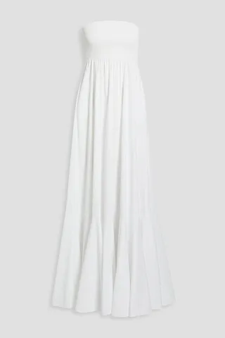 Haisley strapless shirred cotton-blend poplin maxi dress