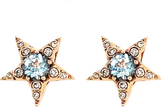 Diamond and Aquamarine Star Rose Gold Stud Earrings