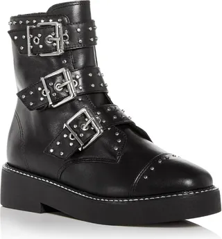 Caligas Mini Stud Womens Leather Lug Sole Combat & Lace-up Boots