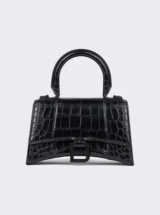 Crocodile Embossed Hourglass Handbag Black