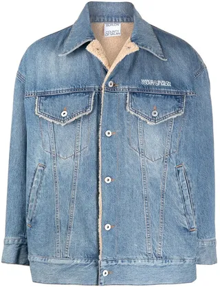 Lined Logo Print Denim Jacket