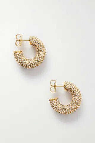 Amina Muaddi - Cameron Mini Gold-tone Crystal Hoop Earrings - One size
