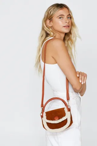 Nasty Gal Womens Faux Shearling Trim Grab Bag