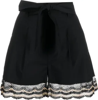 Lace-Trim Wide-Leg Shorts