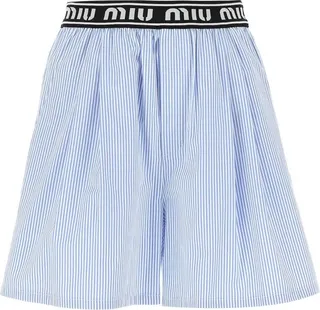 Miu Miu Logo Waistband Striped Shorts