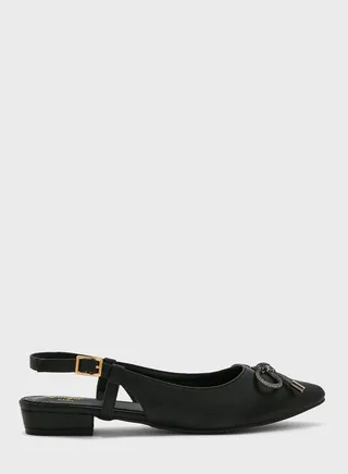 Bow-Tie Accent Sling Back Flat Sandals