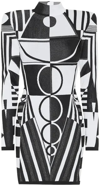 Geometric stretch-knit minidress