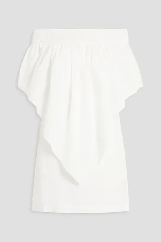 Off-the-shoulder cotton and silk-blend seersucker mini dress