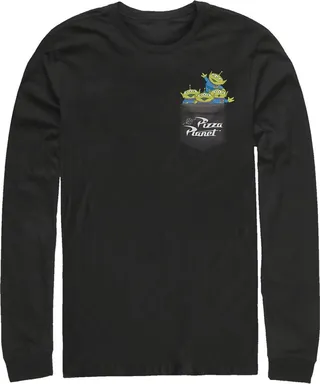 Men's Toy Story Pocket Full of Aliens Long Sleeve Shirt - Black - X Large