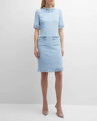 Embellished Tweed Sheath Mini Dress