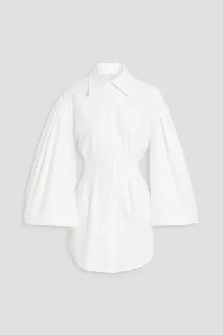 Pleated cotton-piqué blouse