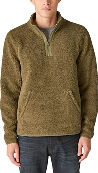 Lucky Brand Men's Solid Sherpa Mock Neck Utility Pull-Over