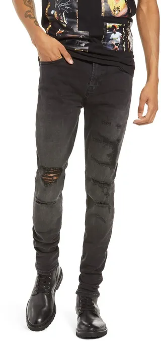 Punk Men's Ripped Super Skinny Jeans