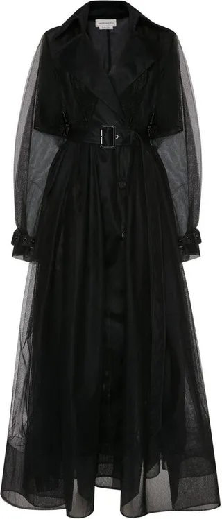 Belted Waist Tulle Trench Coat