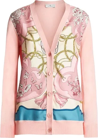 printed V-neck cardigan