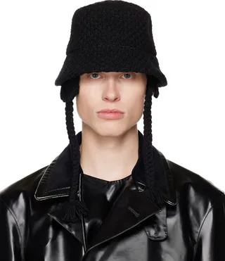 Y's Black Ear Flap Bucket Hat