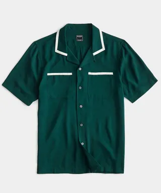Japanese Rayon Bowling Shirt in Dark Alpine