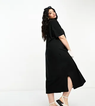 Vero Moda Curve oversized t-shirt maxi dress in black