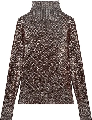 Ligold Sequin Mock Turtleneck Top