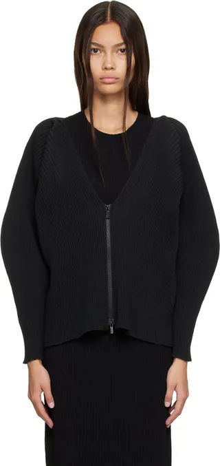 Issey Miyake Black Fluidity Arc Cardigan