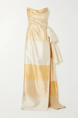 Markarian - Athena Strapless Draped Striped Silk-satin Gown - Gold