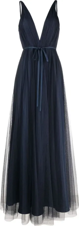 Tulle-Overlay Belted Dress