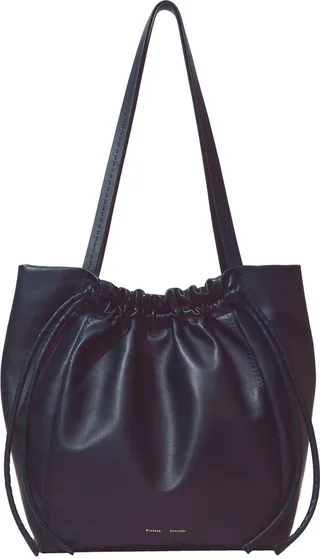 Drawstring-Fastened Leather Tote